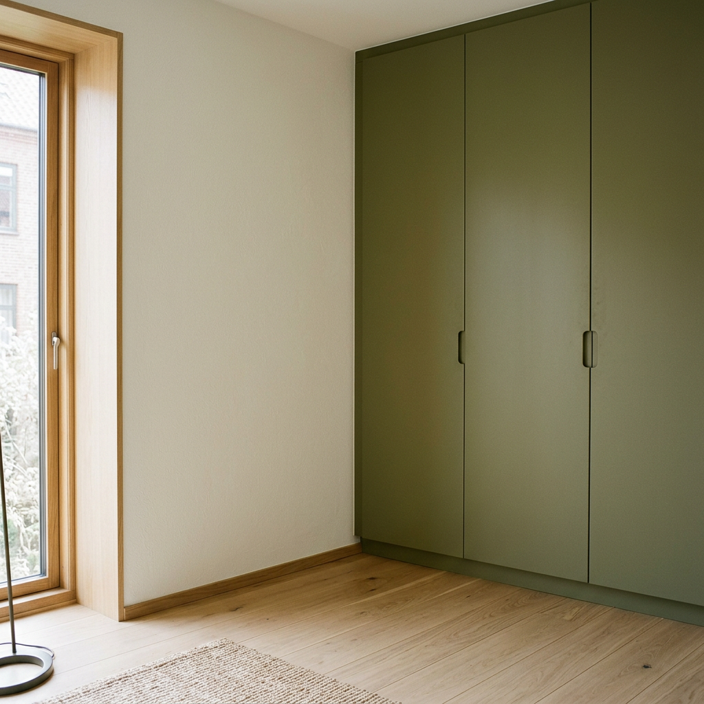 Olive fitted wardrobe after renovation